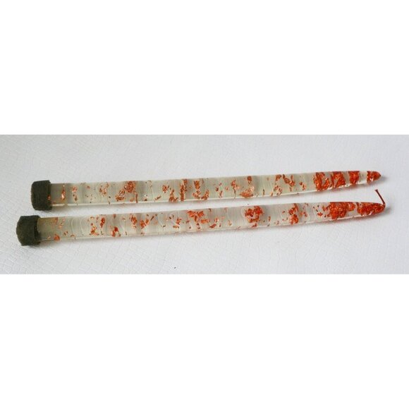 Vintage Pair of Lucite Acrylic Candlesticks Candles Clear With Copper Flakes MCM - Picture 4 of 6